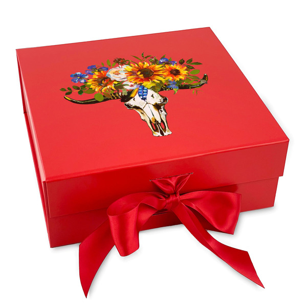 Custom Sunflowers Gift Box with Magnetic Lid - Red (Personalized)