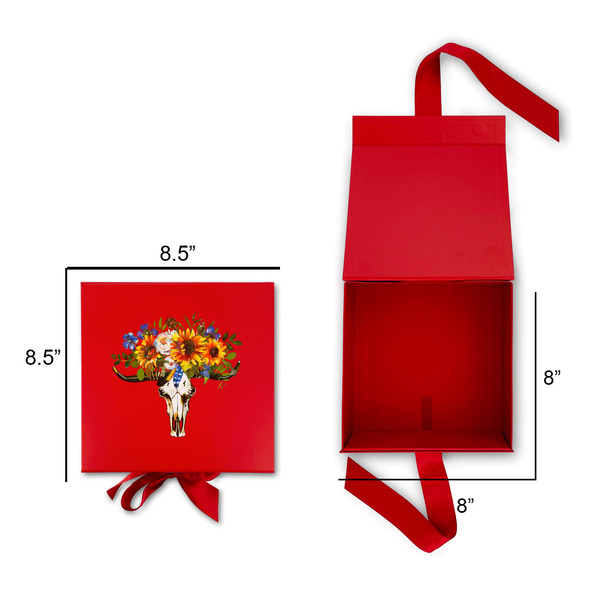 Sunflowers Gift Boxes with Magnetic Lid - Red - Open & Closed