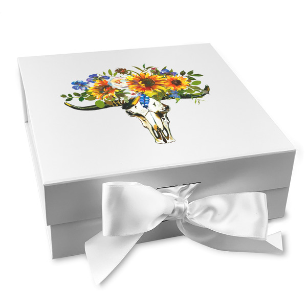 Custom Sunflowers Gift Box with Magnetic Lid - White (Personalized)