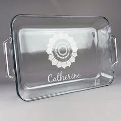 Sunflowers Glass Baking Dish with Truefit Lid - 13in x 9in (Personalized)