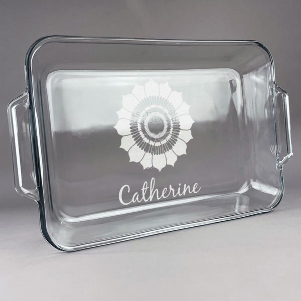 Custom Sunflowers Glass Baking Dish with Truefit Lid - 13in x 9in (Personalized)