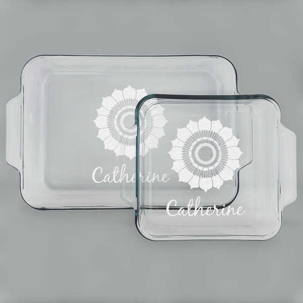 Custom Sunflowers Set of Glass Baking & Cake Dish - 13in x 9in & 8in x 8in (Personalized)