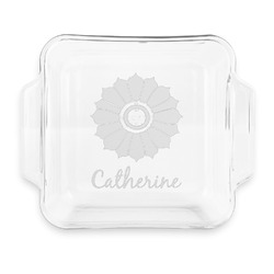 Sunflowers Glass Cake Dish with Truefit Lid - 8in x 8in (Personalized)