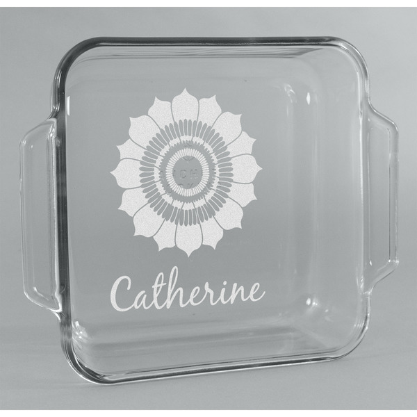 Custom Sunflowers Glass Cake Dish - 8in x 8in (Personalized)
