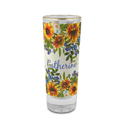 Sunflowers 2 oz Shot Glass -  Glass with Gold Rim - Set of 4 (Personalized)