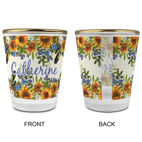 Sunflowers Glass Shot Glass - with gold rim - APPROVAL