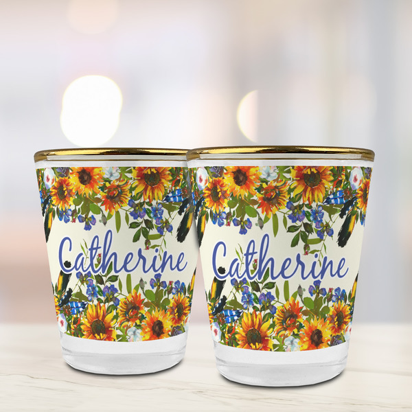 Sunflowers Glass Shot Glass - with gold rim - LIFESTYLE