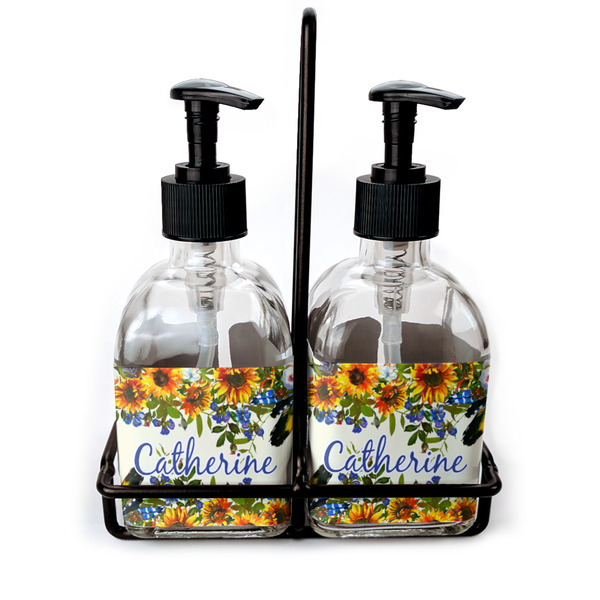Custom Sunflowers Glass Soap & Lotion Bottle Set (Personalized)