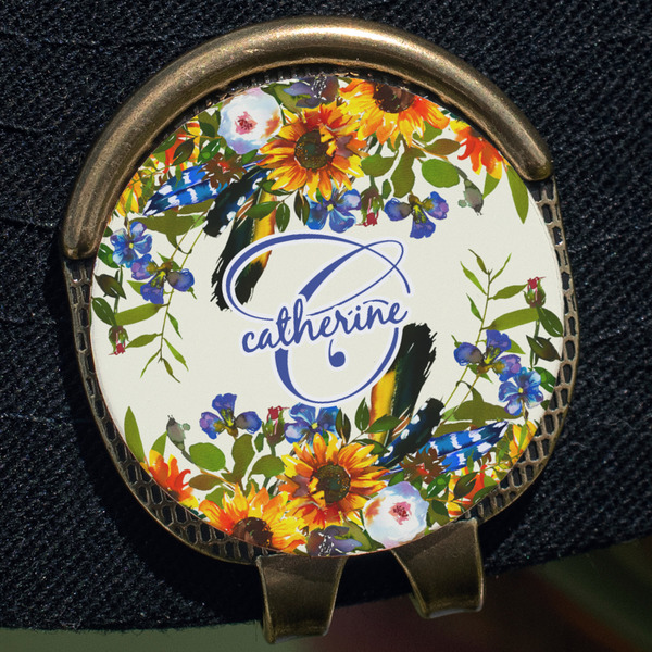 Sunflowers Golf Ball Marker Hat Clip - Gold - Close Up