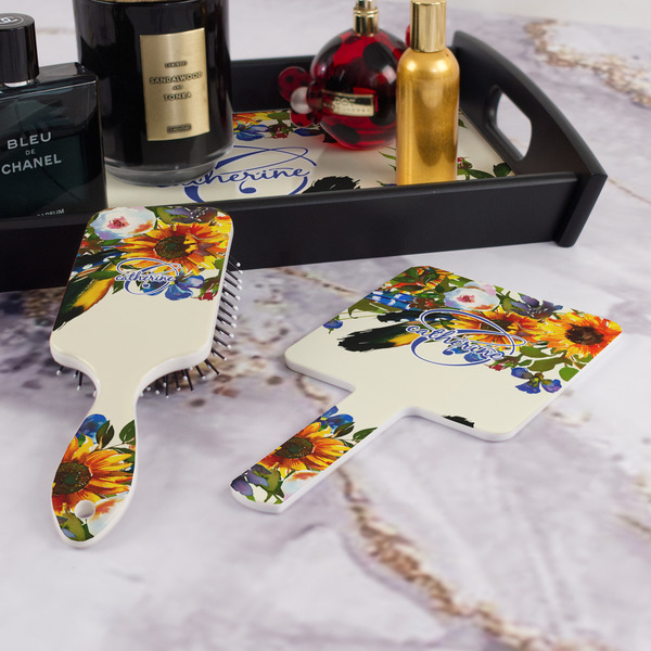 Sunflowers Hair Brush and Hand Mirror - Bathroom Scene