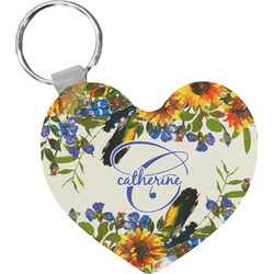 Sunflowers Heart Plastic Keychain w/ Name and Initial