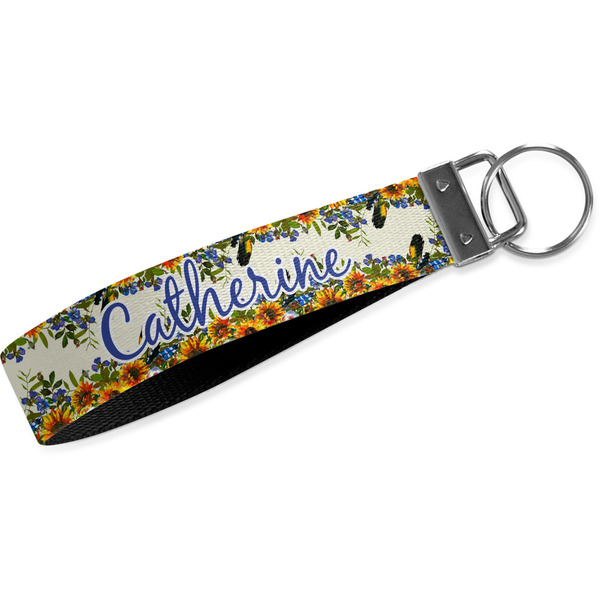 Custom Sunflowers Wristlet Webbing Keychain Fob (Personalized)