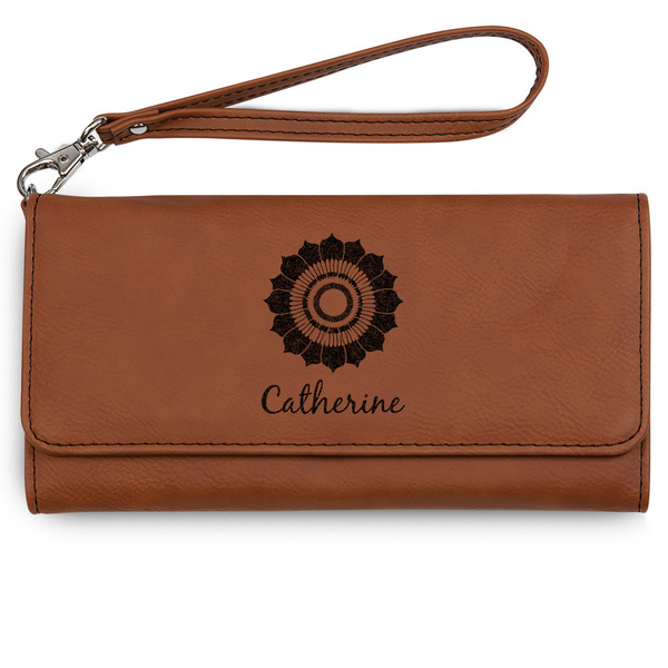 Custom Sunflowers Ladies Leatherette Wallet - Laser Engraved - Rawhide (Personalized)