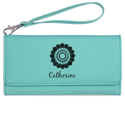 Sunflowers Ladies Leatherette Wallet - Laser Engraved- Teal (Personalized)