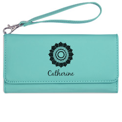 Sunflowers Ladies Leatherette Wallet - Laser Engraved- Teal (Personalized)
