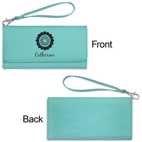 Sunflowers Ladies Wallets - Faux Leather - Teal - Front & Back View