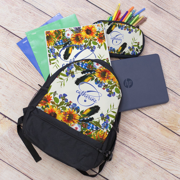 Sunflowers Large Backpack - Black - With Stuff