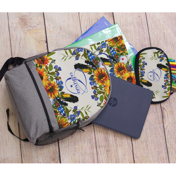 Sunflowers Large Backpack - Gray - With Stuff