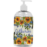 Sunflowers Plastic Soap / Lotion Dispenser (16 oz - Large - White) (Personalized)