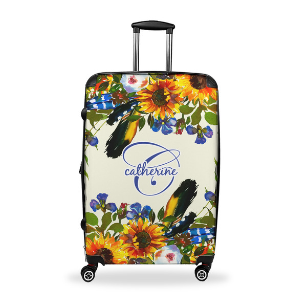 Custom Sunflowers Suitcase - 28" Large - Checked w/ Name and Initial