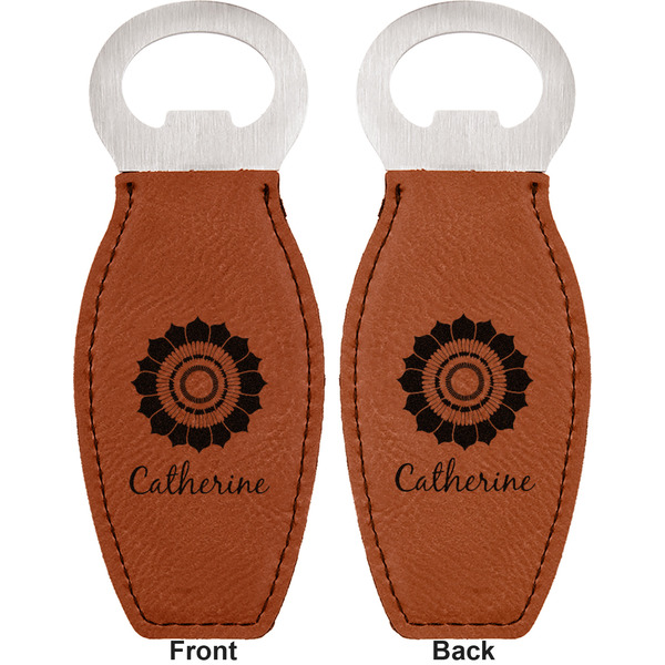 Sunflowers Leather Bar Bottle Opener - Front and Back