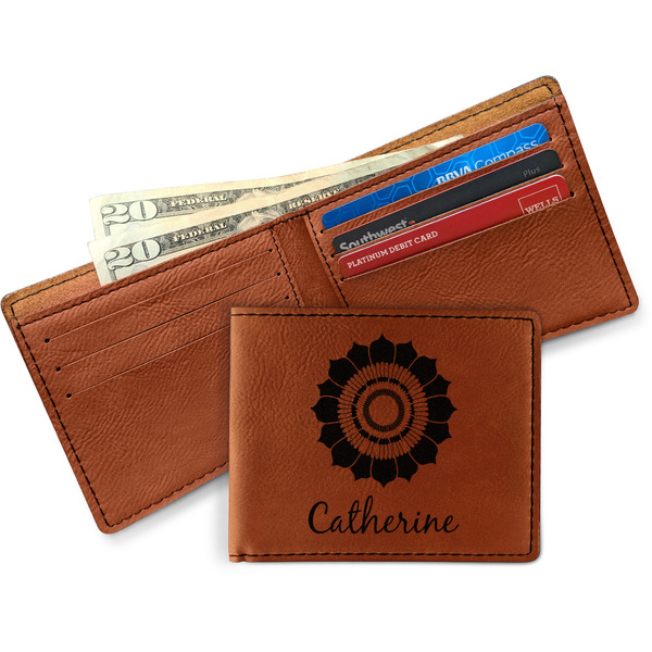 Sunflowers Leather Bifold Wallet - Open Wallet In Back