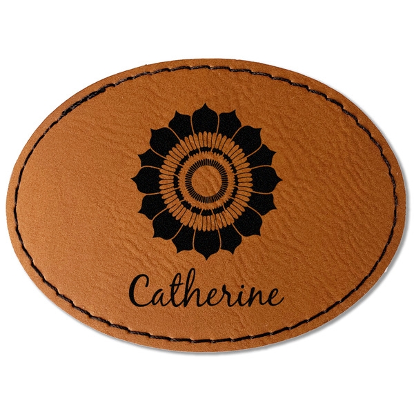 Custom Sunflowers Faux Leather Iron On Patch - Oval (Personalized)