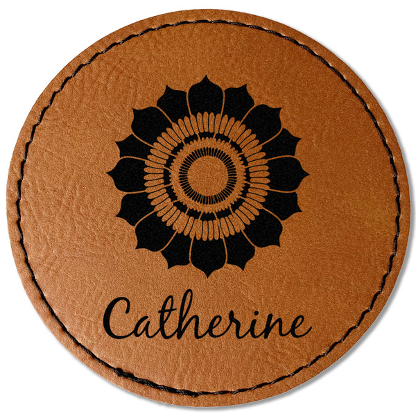 Custom Sunflowers Faux Leather Iron On Patch - Round (Personalized)