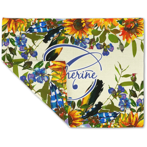 Custom Sunflowers Double-Sided Linen Placemat - Single w/ Name and Initial