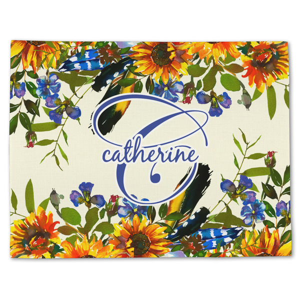 Custom Sunflowers Single-Sided Linen Placemat - Single w/ Name and Initial