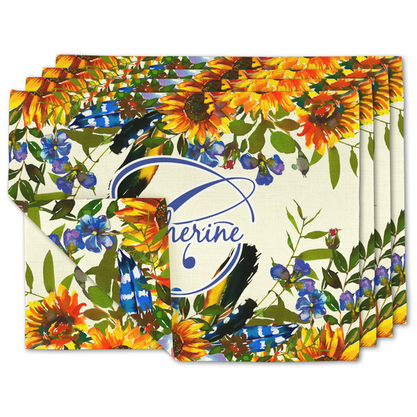 Custom Sunflowers Double-Sided Linen Placemat - Set of 4 w/ Name and Initial