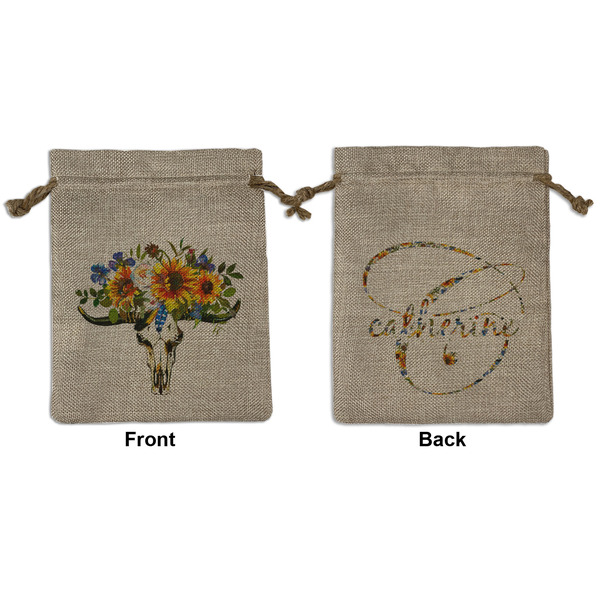 Custom Sunflowers Medium Burlap Gift Bag - Front & Back (Personalized)
