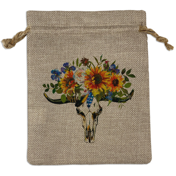 Custom Sunflowers Medium Burlap Gift Bag - Front (Personalized)