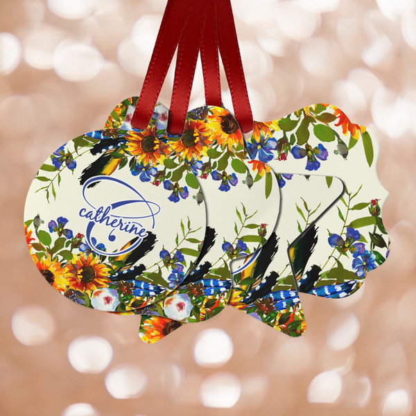 Custom Sunflowers Metal Ornaments - Double Sided w/ Name and Initial
