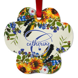 Sunflowers Metal Paw Ornament - Double Sided w/ Name and Initial