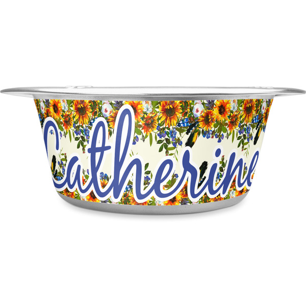 Custom Sunflowers Stainless Steel Dog Bowl - Large (Personalized)
