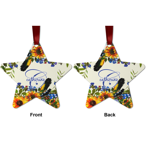 Sunflowers Metal Star Ornament - Front and Back