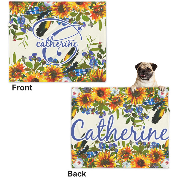 Sunflowers Microfleece Dog Blanket - Large- Front & Back