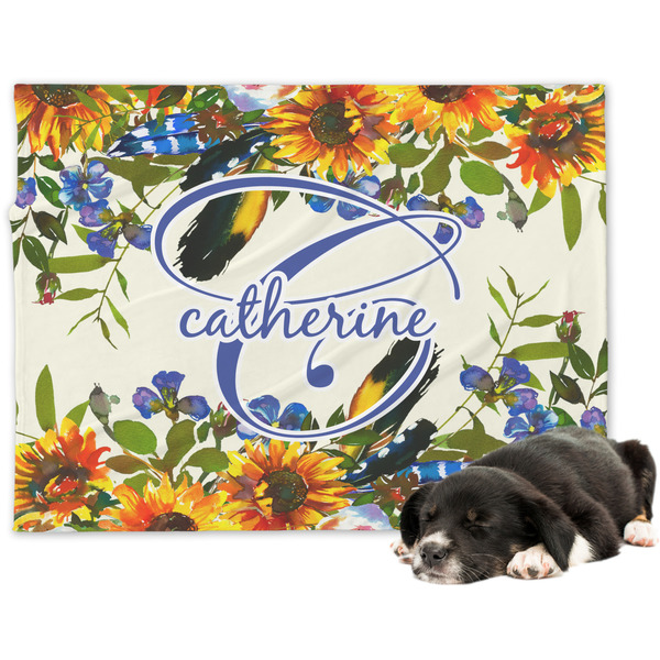 Custom Sunflowers Dog Blanket - Large (Personalized)