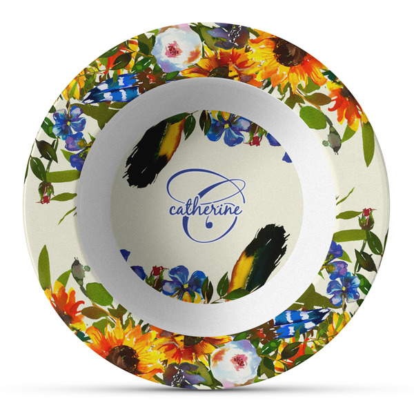 Custom Sunflowers Plastic Bowl - Microwave Safe - Composite Polymer (Personalized)