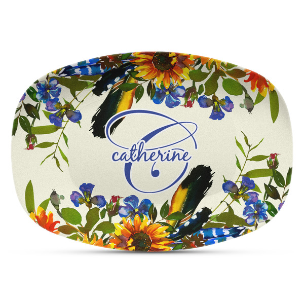 Custom Sunflowers Plastic Platter - Microwave & Oven Safe Composite Polymer (Personalized)