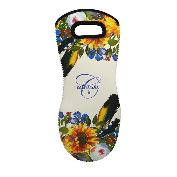 Custom Sunflowers Neoprene Oven Mitt - Single w/ Name and Initial