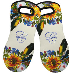 Sunflowers Neoprene Oven Mitts - Set of 2 w/ Name and Initial