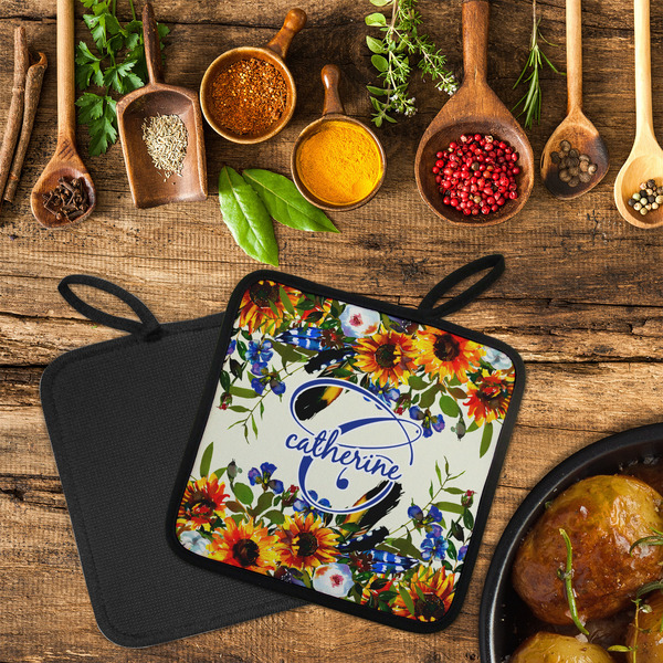 Sunflowers Neoprene Pot Holder - Set of 2  LIFESTYLE (Flatlay)