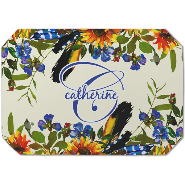 Custom Sunflowers Dining Table Mat - Octagon (Single-Sided) w/ Name and Initial