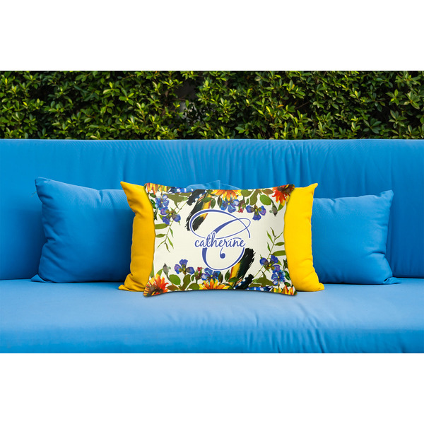 Sunflowers Outdoor Throw Pillow  - LIFESTYLE (Rectangular - 20x14)