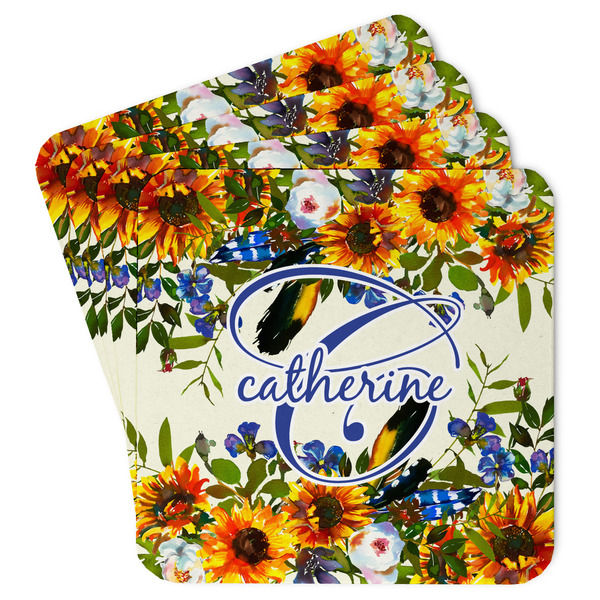 Custom Sunflowers Paper Coasters w/ Name and Initial