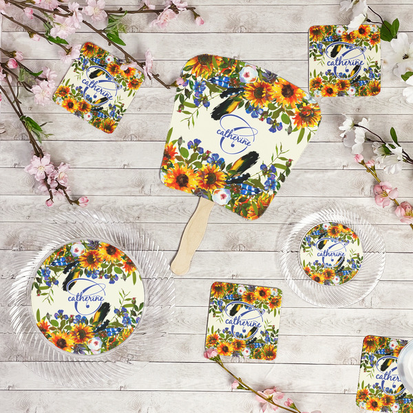 Sunflowers Party Supplies Combination Image - All items - Plates, Coasters, Fans