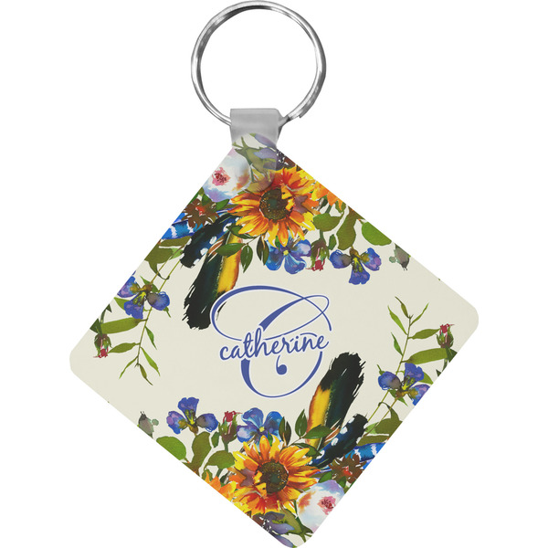 Custom Sunflowers Diamond Plastic Keychain w/ Name and Initial