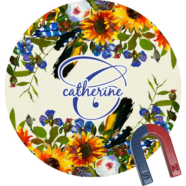 Custom Sunflowers Round Fridge Magnet (Personalized)